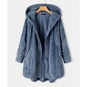 IZURIA Blue Cable-Knit Hooded Pocket Button-Up Jacket Size 3XL